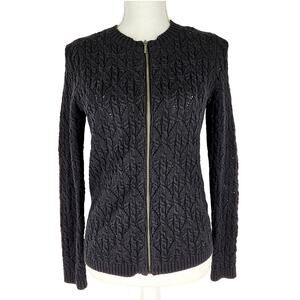 TALBOTS PETITES WOMEN'S KNIT BLACK ZIP UP SWEATER - SIZE SMALL PETITE